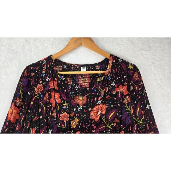 Old Navy Boho Midi Dress M Black Floral Hippie Peasant Cottage Rayon Lined - Picture 3 of 14